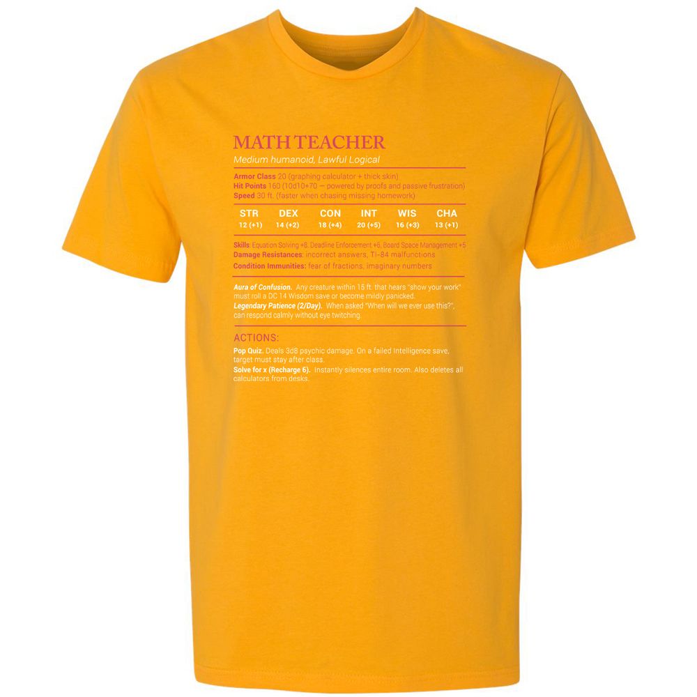 Math Teacher Stats Premium Unisex T-Shirt - Gold - 12