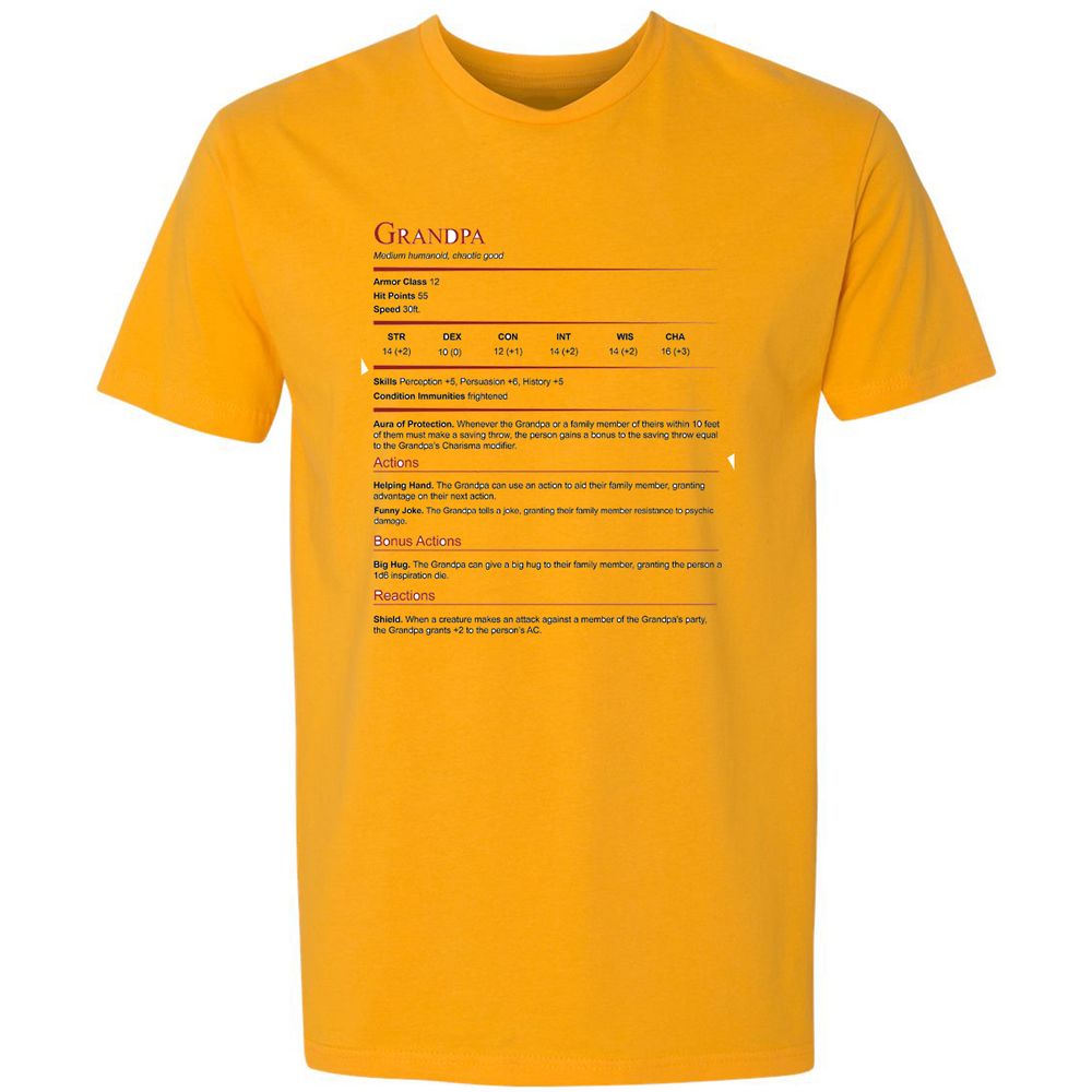 Grandpa Stat Block Premium Unisex T-Shirt - Gold - 12