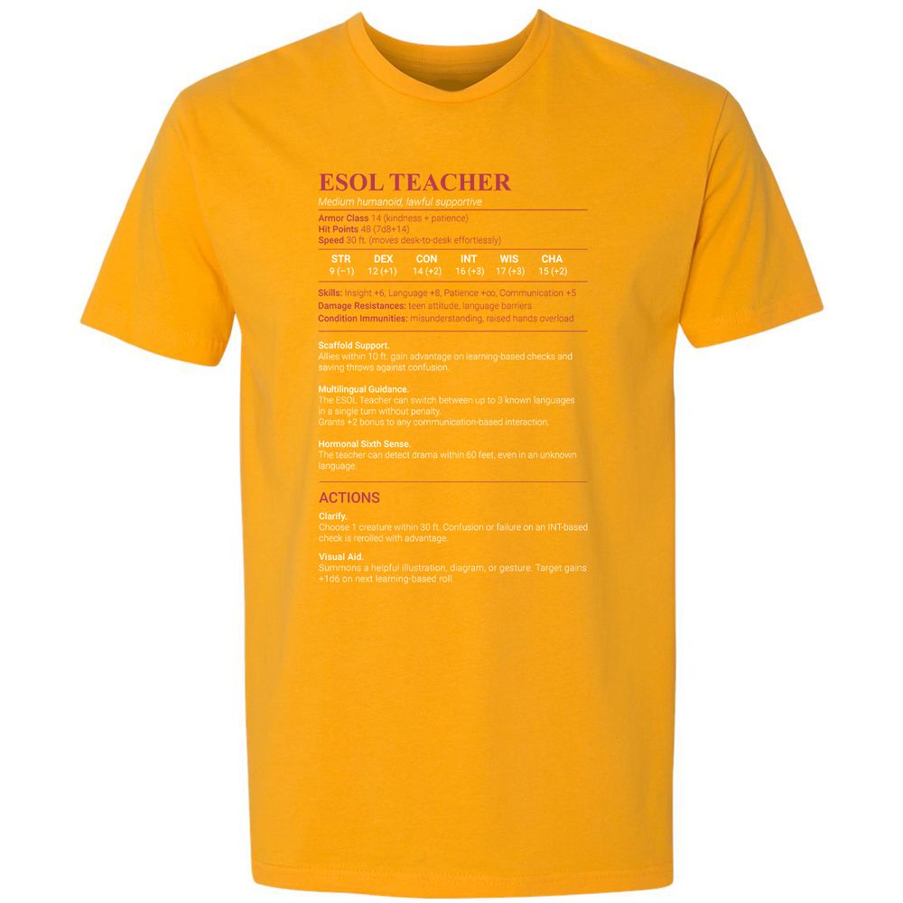 ESOL Teacher Premium Unisex T-Shirt - Gold - 12