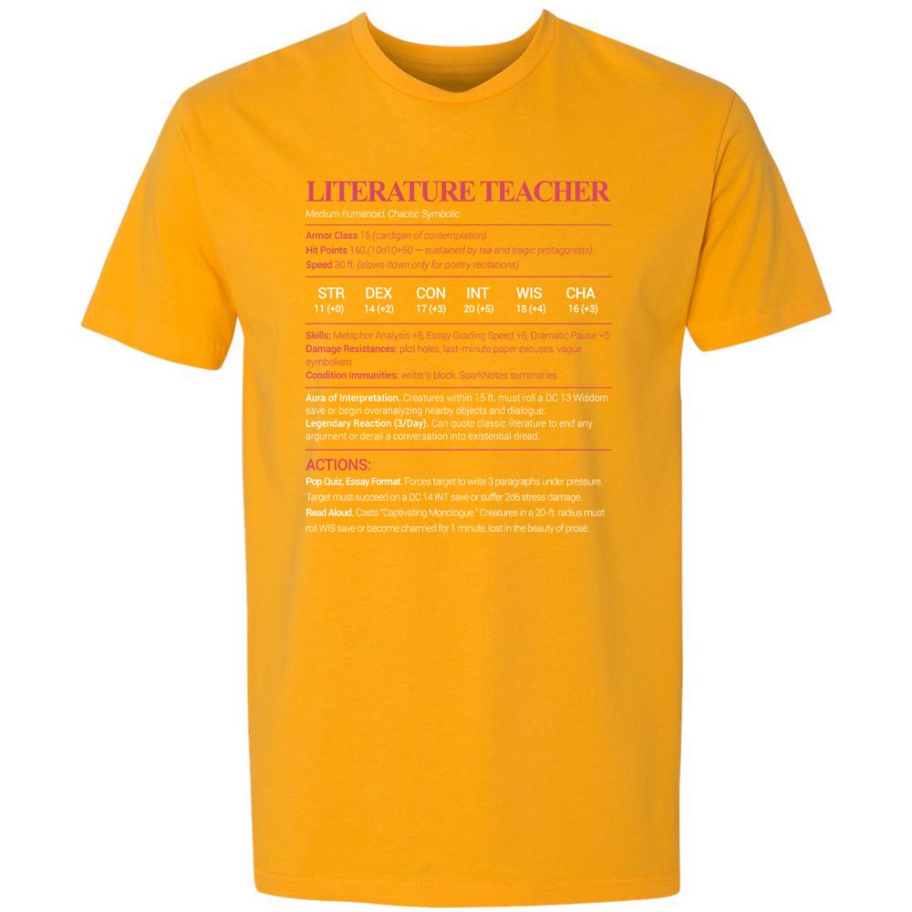 Literature Teacher Premium Unisex T-Shirt - Gold - 12