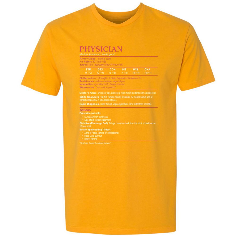 Physician Stats Premium Unisex T-Shirt - Gold - 12