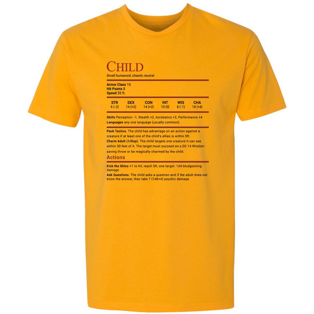 Child Stats Premium Unisex T-Shirt - Gold - 12