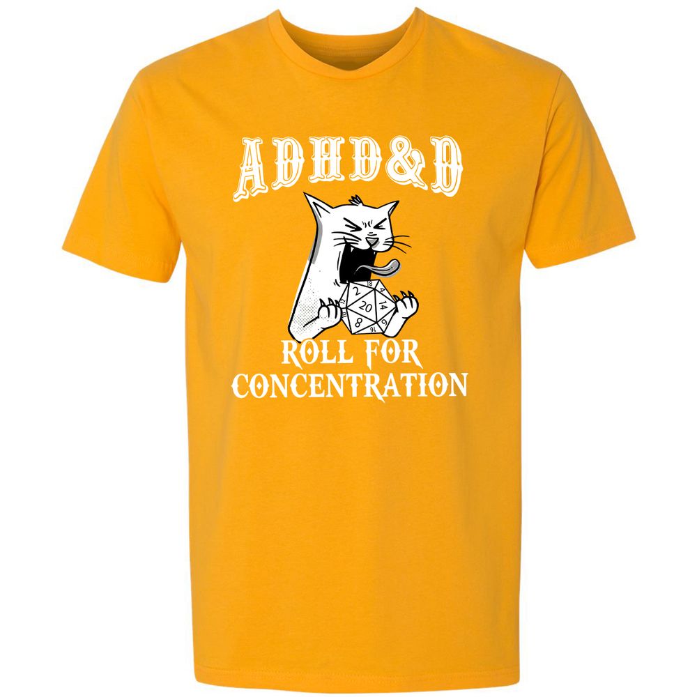Cat ADHD&D Roll For Concentration Premium Unisex T-Shirt - Gold - 12