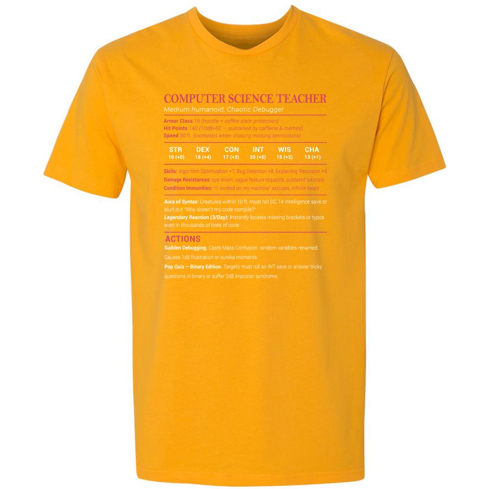 Computer Science Teacher Premium Unisex T-Shirt - Gold - 12