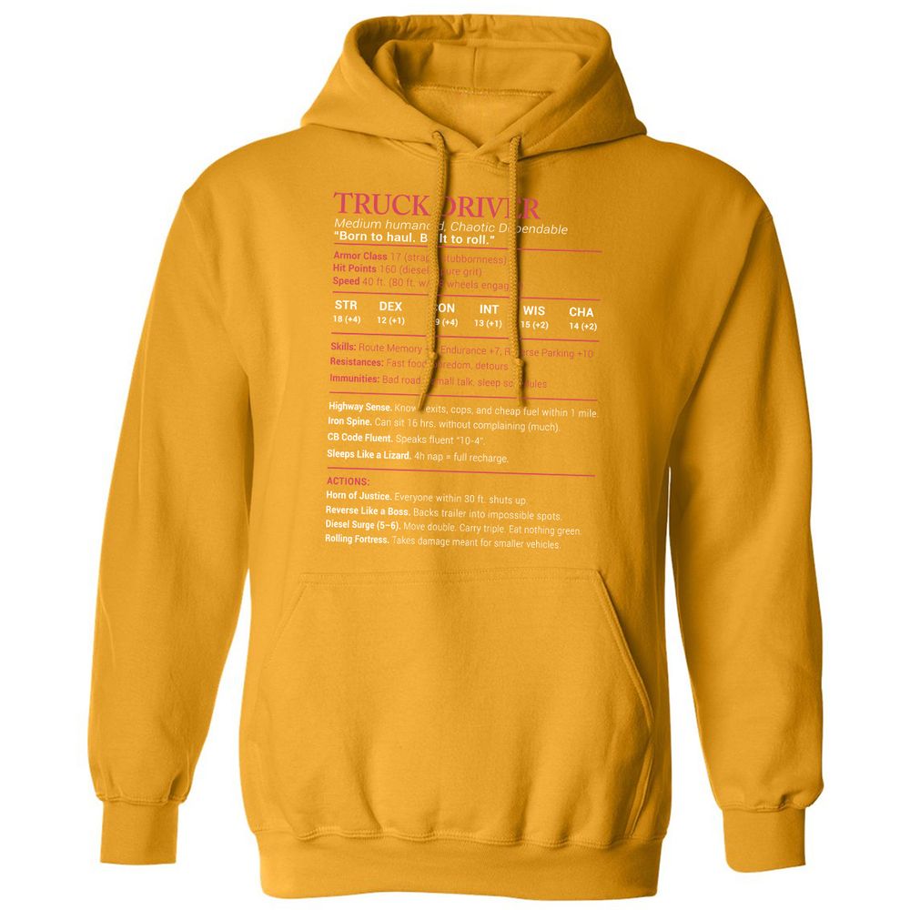 Truck Driver Stats Classic Unisex Hoodie - Gold - 12