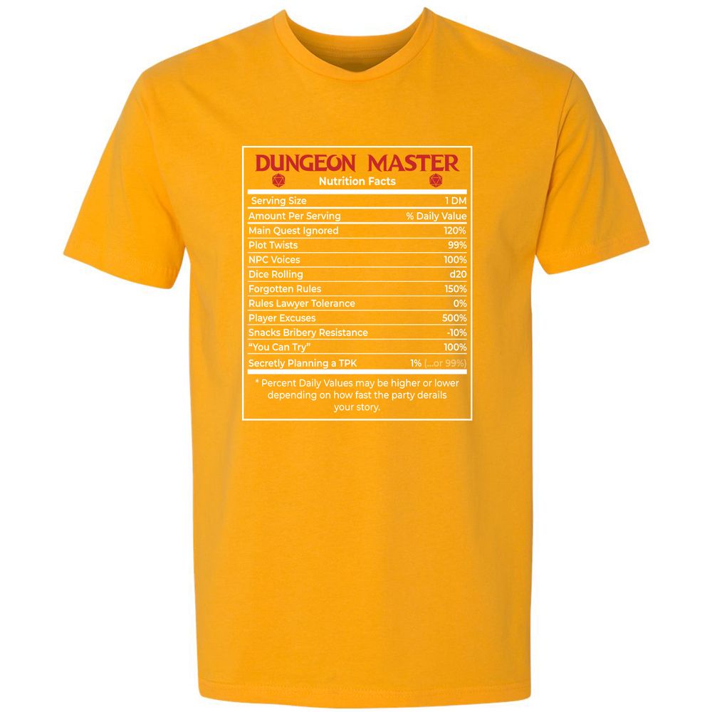 Dungeon Master Nutrition Facts Premium Unisex T-Shirt - Gold - 12
