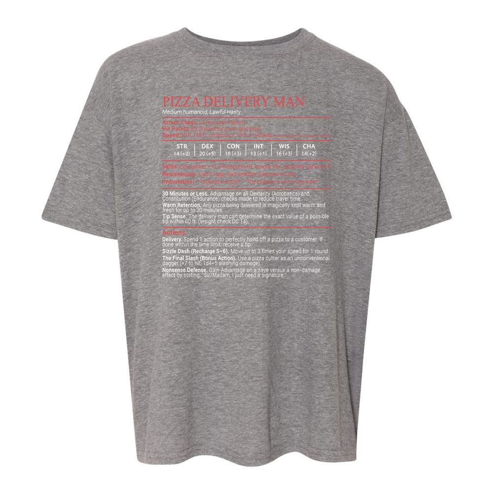 Pizza Delivery Man Stats Block - Graphite Heather - 12