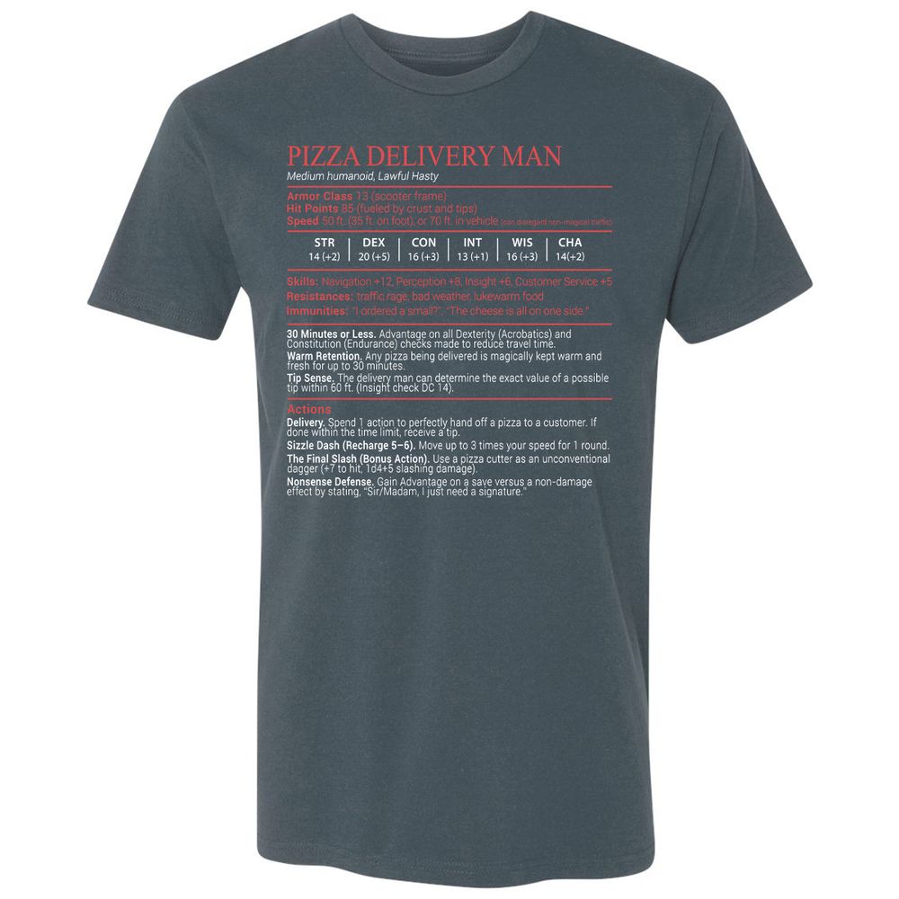 Pizza Delivery Man Stats Block Premium Unisex T-Shirt - Indigo - 12