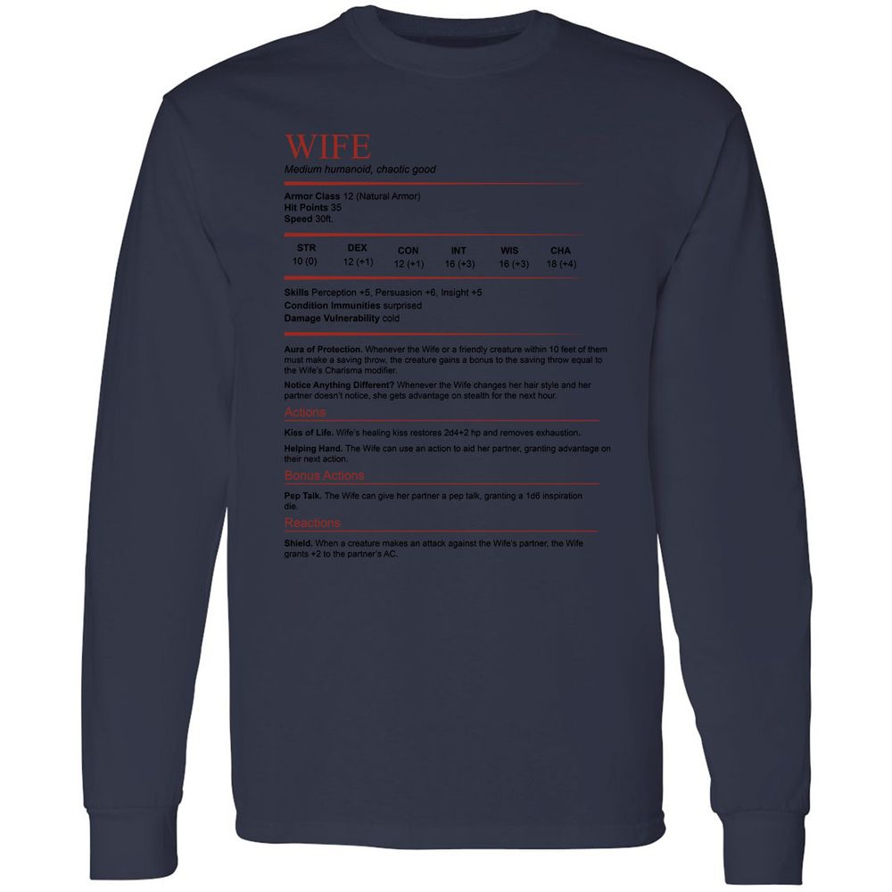 Wife White Long Sleeve T-Shirt - Navy - 12
