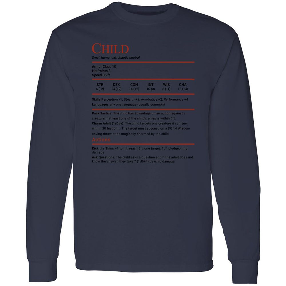 Child Stats Long Sleeve T-Shirt - Navy - 12