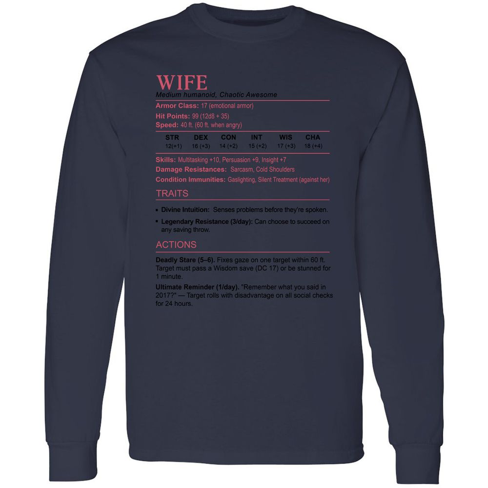 Wife Stats 2 Long Sleeve T-Shirt - Navy - 12