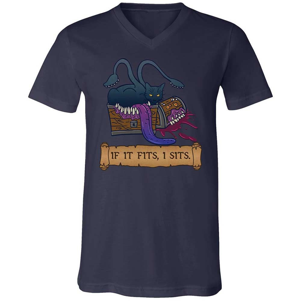 If It Fits I Sits Unisex V-Neck T-Shirt - Navy - 12