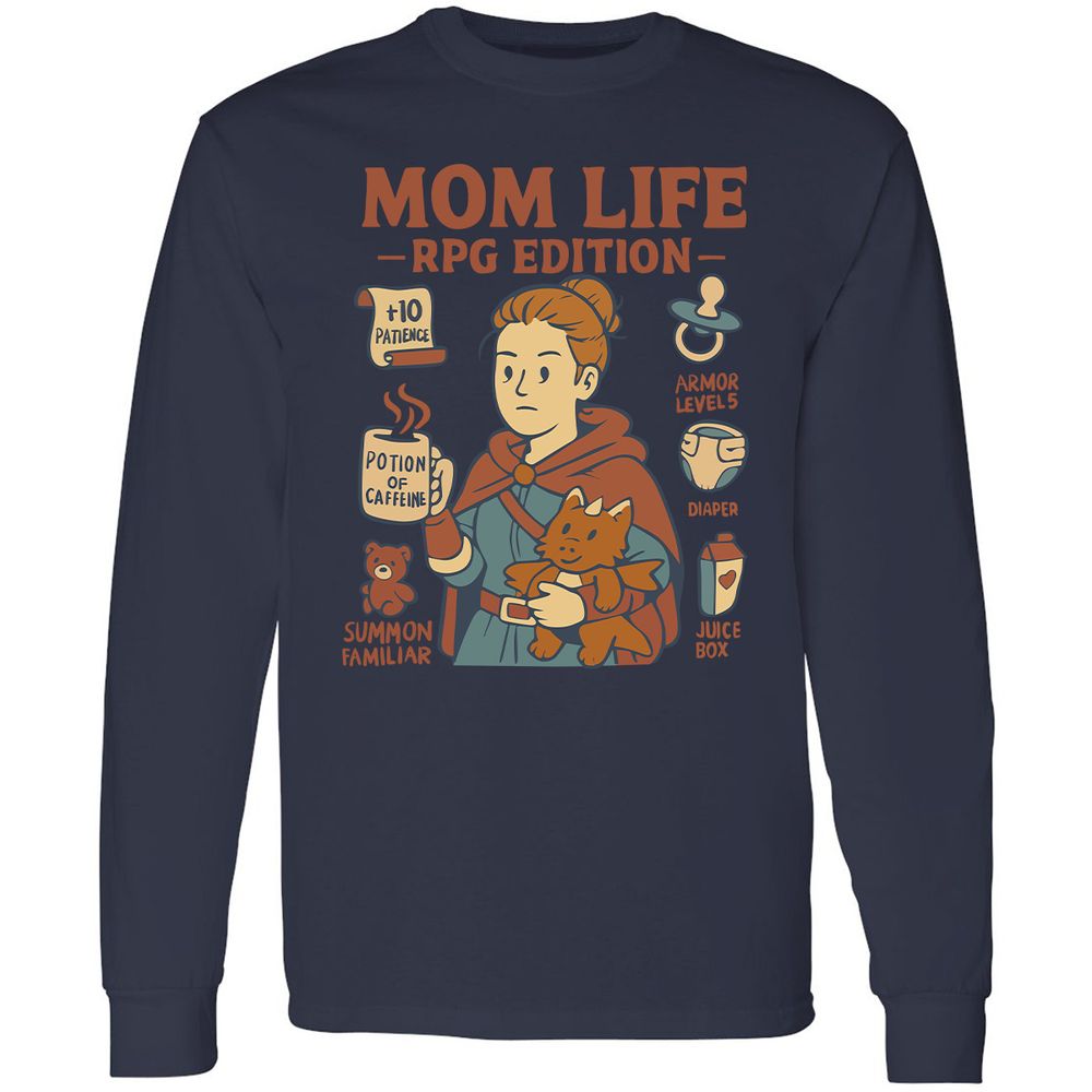 Mom Life RPG Edition Long Sleeve T-Shirt - Navy - 12