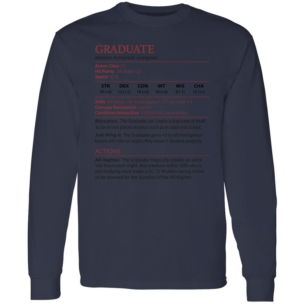 Graduate Stats Long Sleeve T-Shirt - Navy - 12