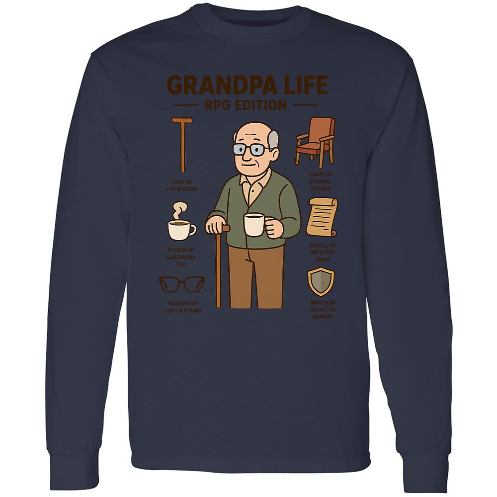 Grandpa Life RPG Edition Long Sleeve T-Shirt - Navy - 12