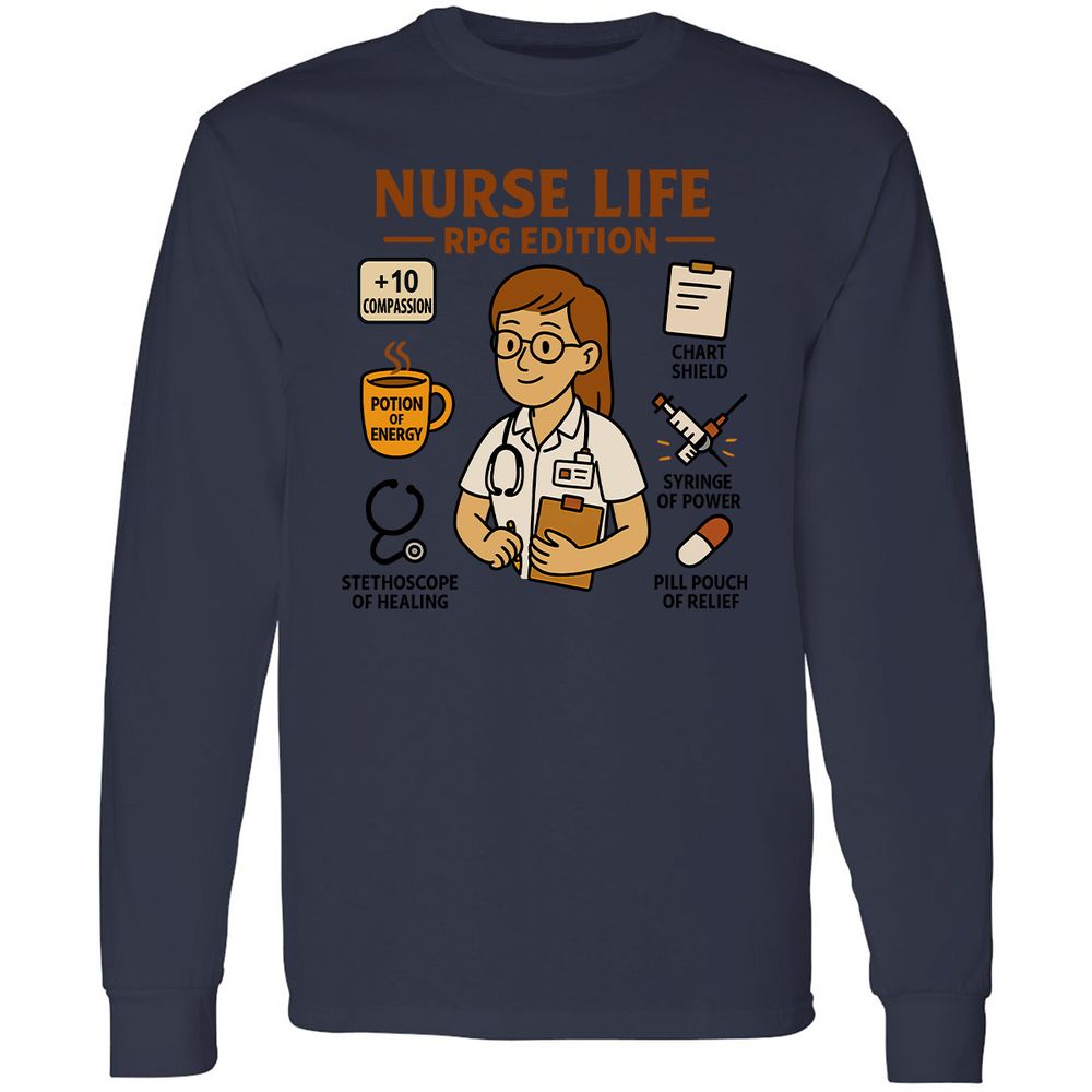 Nurse Life RPG Edition Long Sleeve T-Shirt - Navy - 12