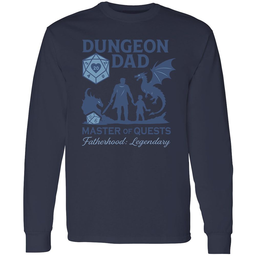 Dungeon Dad Master Of Quests Long Sleeve T-Shirt - Navy - 12