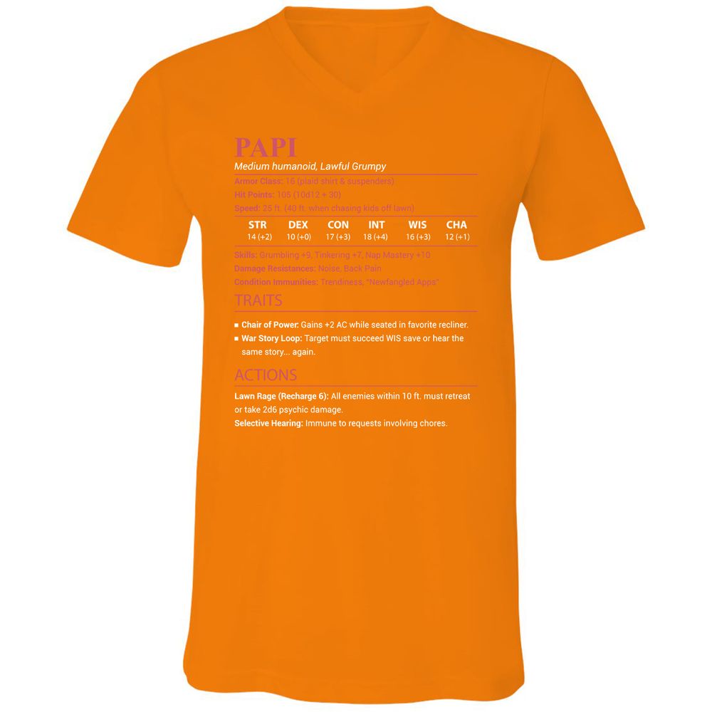 Papi Stats Unisex V-Neck T-Shirt - Orange - 12