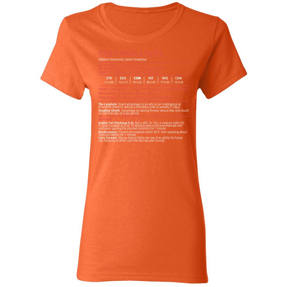 Tax Consultant Stats Block Women's T-Shirt - Orange - 12