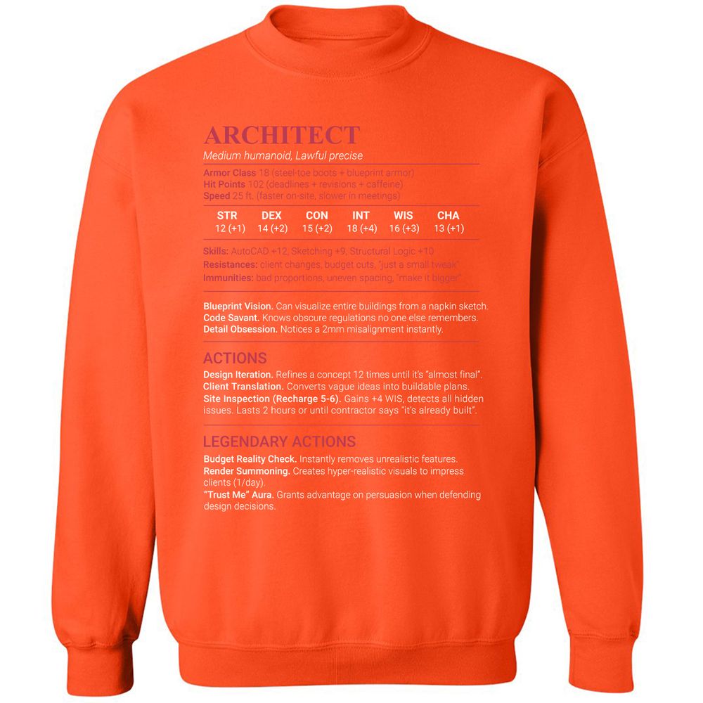Architect Stats Classic Unisex Sweatshirt - Orange - 12