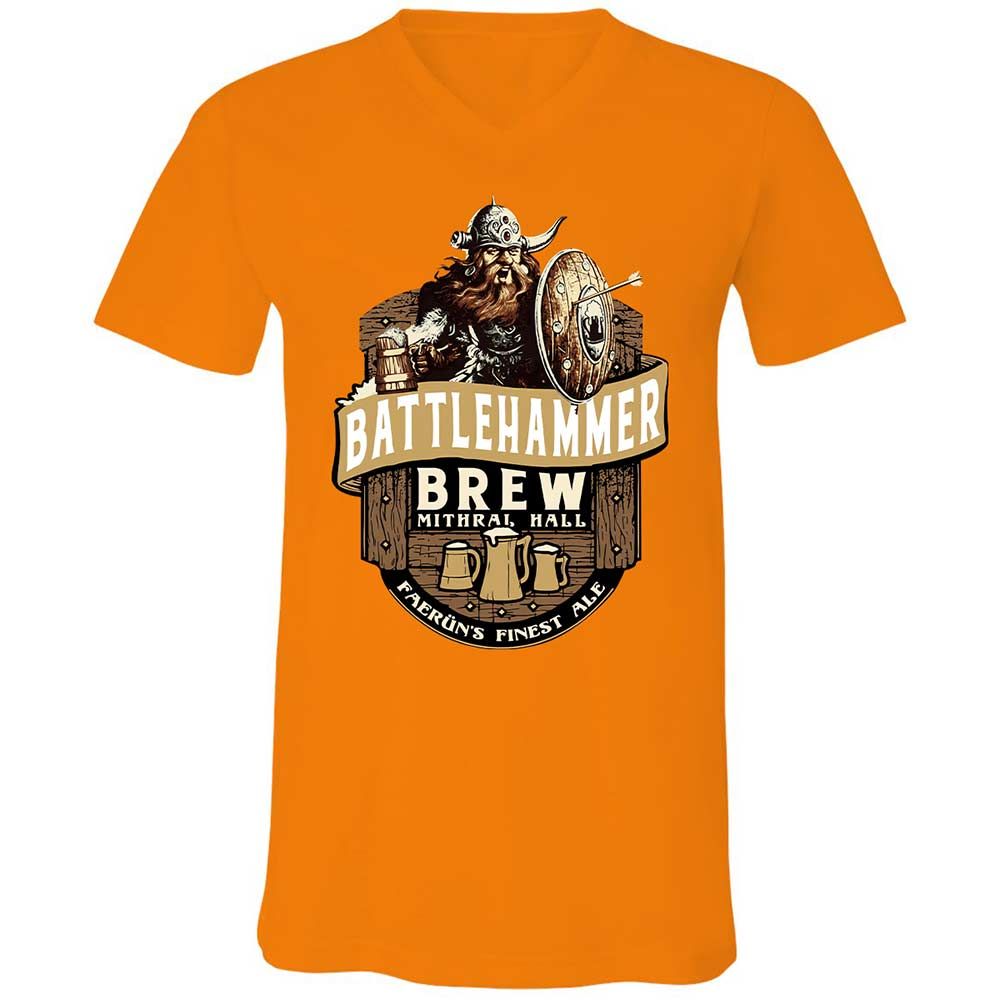 Battlehammer Brew Unisex V-Neck T-Shirt - Orange - 12