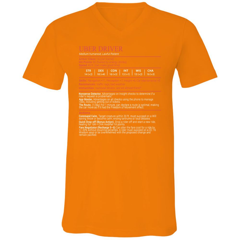 Uber Driver Stats Block Unisex V-Neck T-Shirt - Orange - 12