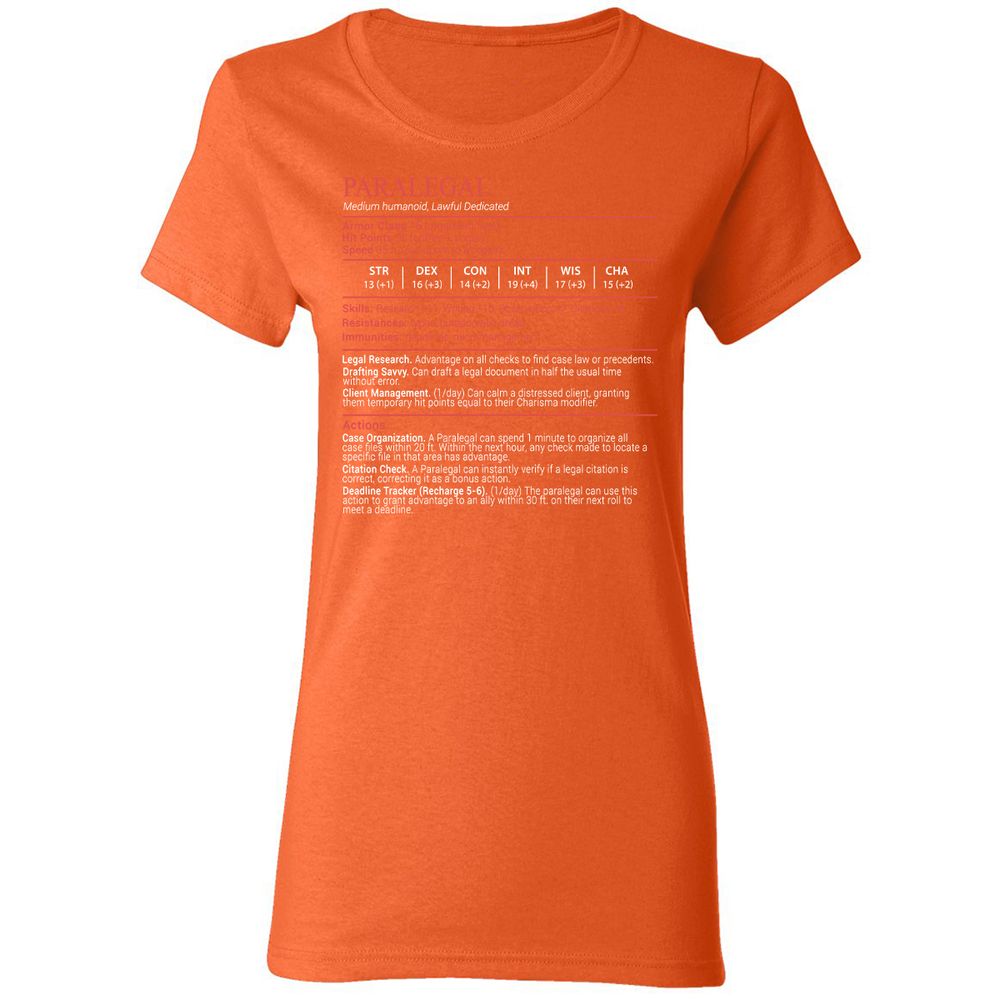Paralegal Stats Block Women's T-Shirt - Orange - 12
