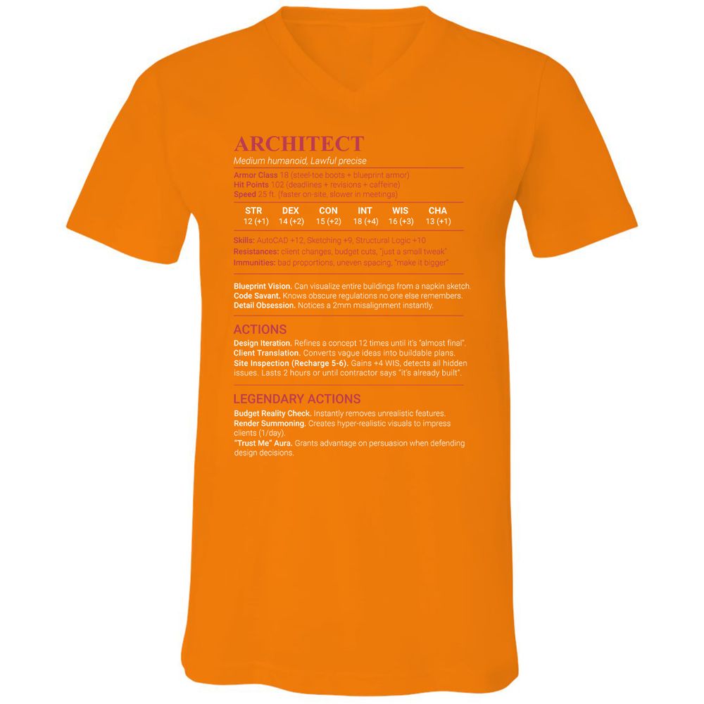 Architect Stats Unisex V-Neck T-Shirt - Orange - 12