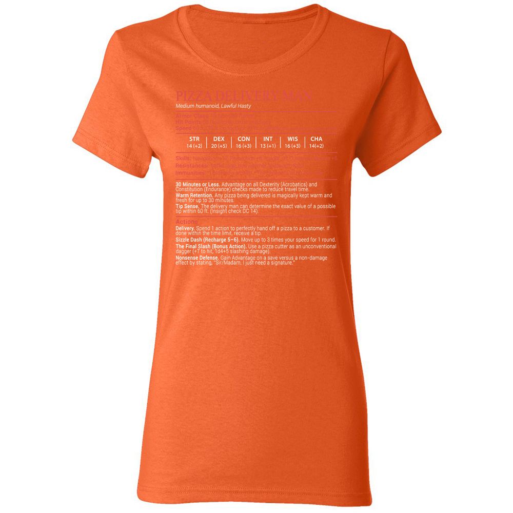 Pizza Delivery Man Stats Block Women's T-Shirt - Orange - 12