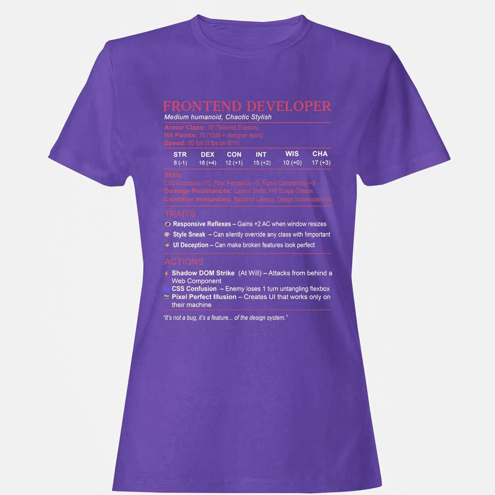 Frontend Developer Stats Women's T-Shirt - Purple - 12