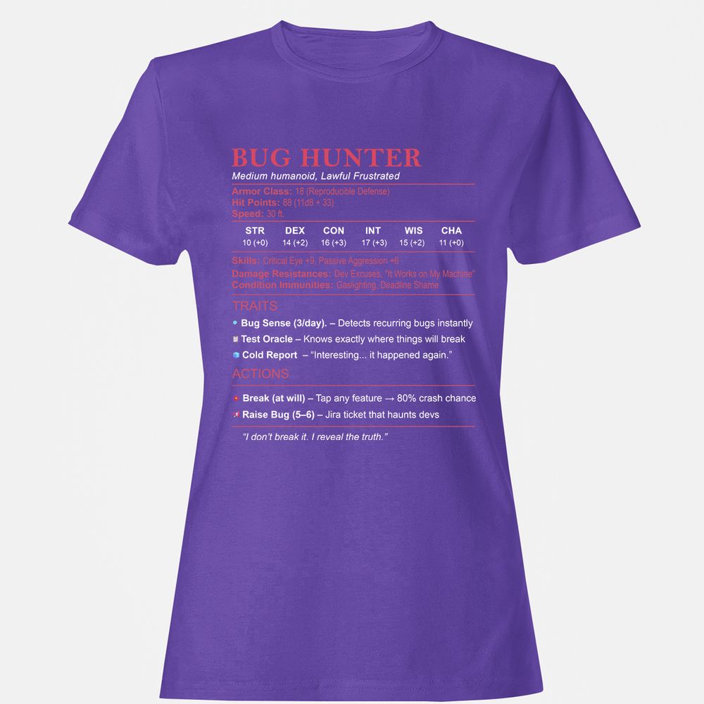 Tester Stats (Bug Hunter) Women's T-Shirt - Purple - 12