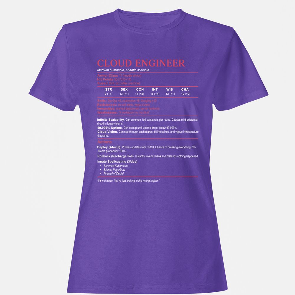 Cloud Engineer Stats Women's T-Shirt - Purple - 12
