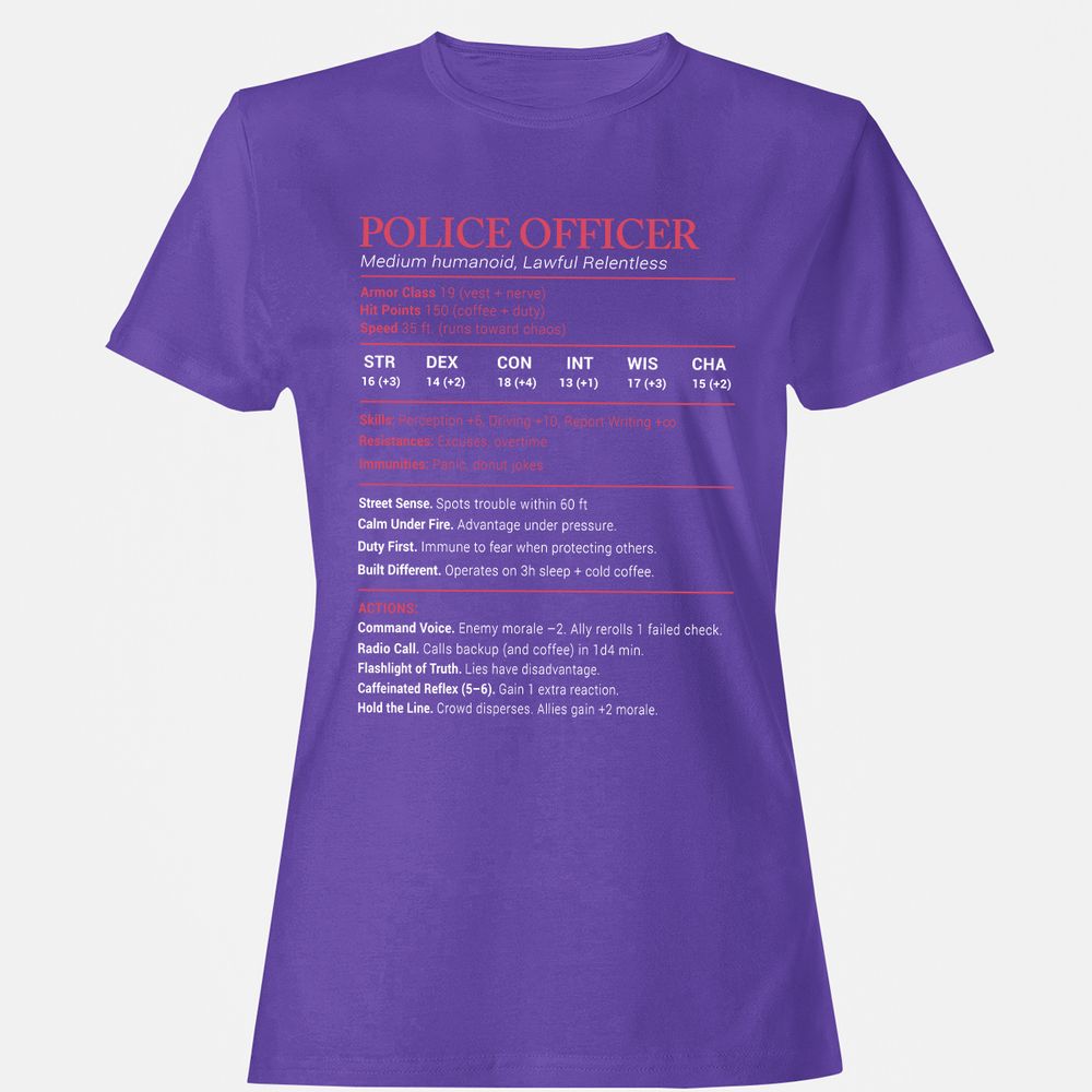 Police Officer Stats Women's T-Shirt - Purple - 12