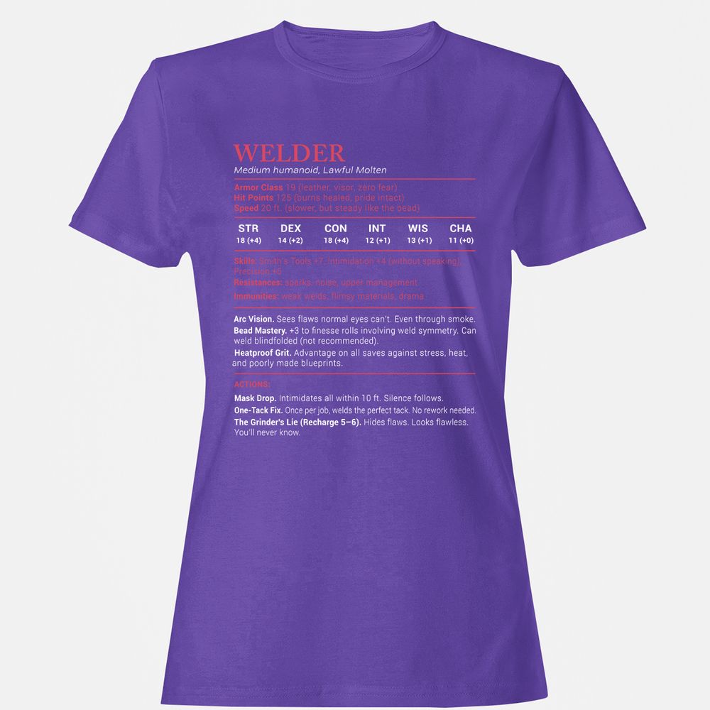 Welder Stats Women's T-Shirt - Purple - 12