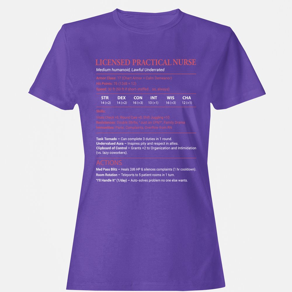 Licensed Practical Nurse LPN Women's T-Shirt - Purple - 12