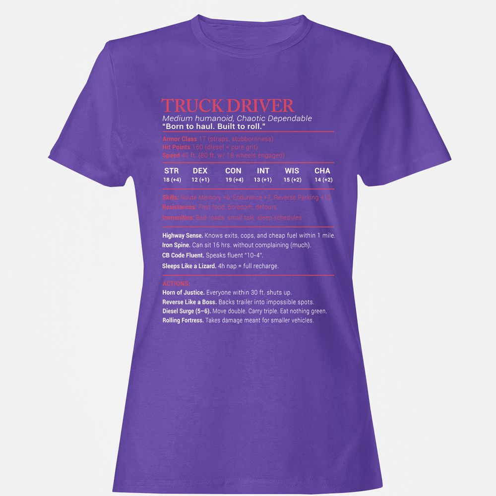 Truck Driver Stats Women's T-Shirt - Purple - 12