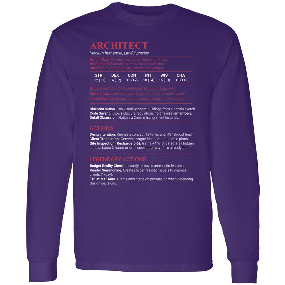 Architect Stats Long Sleeve T-Shirt - Purple - 12