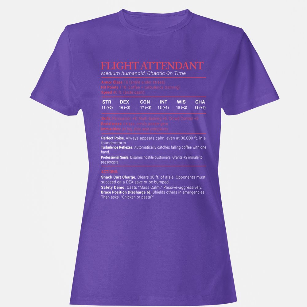 Flight Attendant Stats Women's T-Shirt - Purple - 12