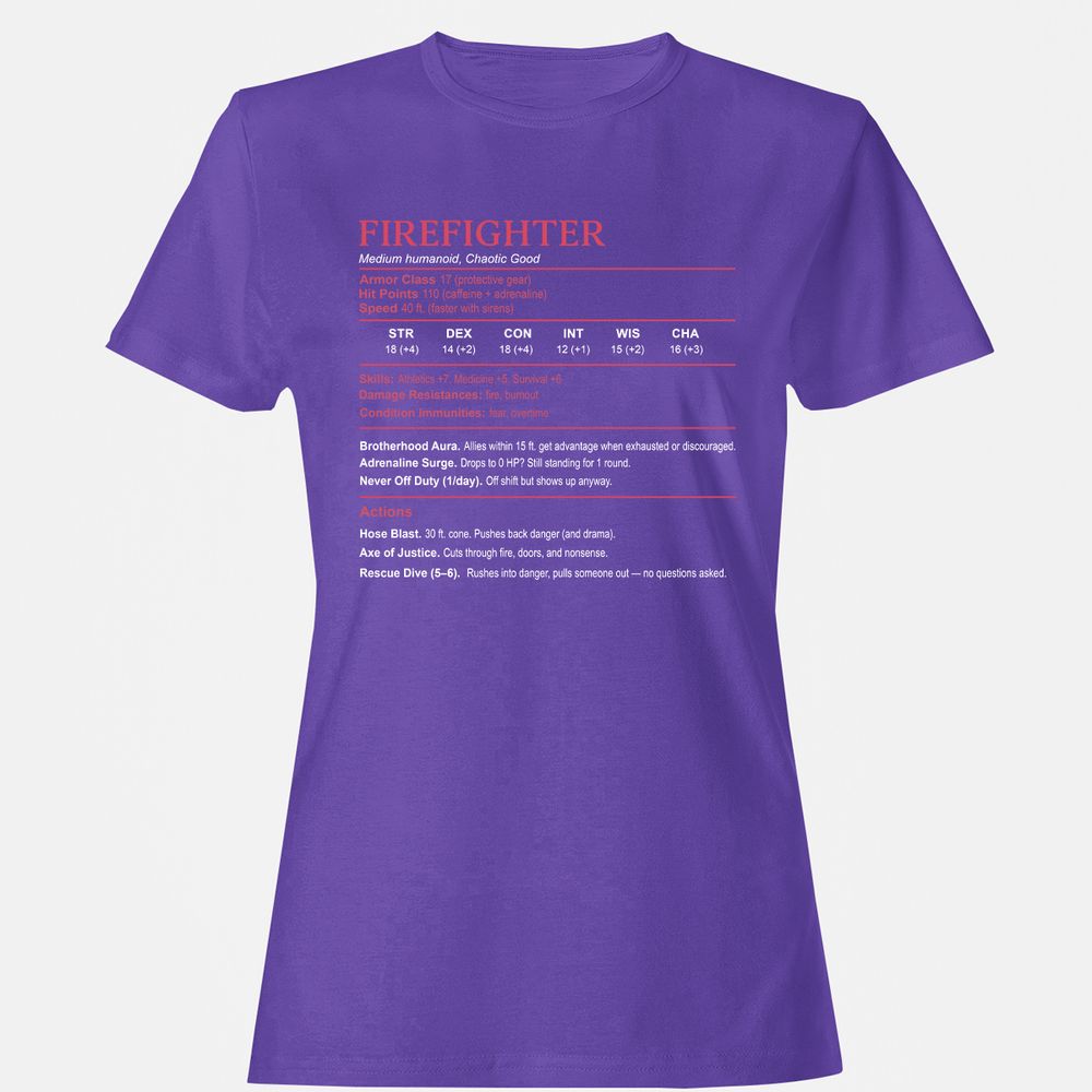 Firefighter Stats Women's T-Shirt - Purple - 12