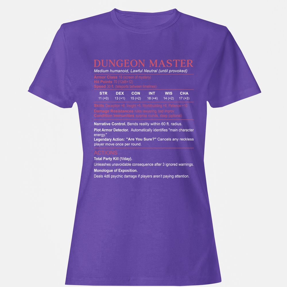 Dungeon Master Stats Women's T-Shirt - Purple - 12
