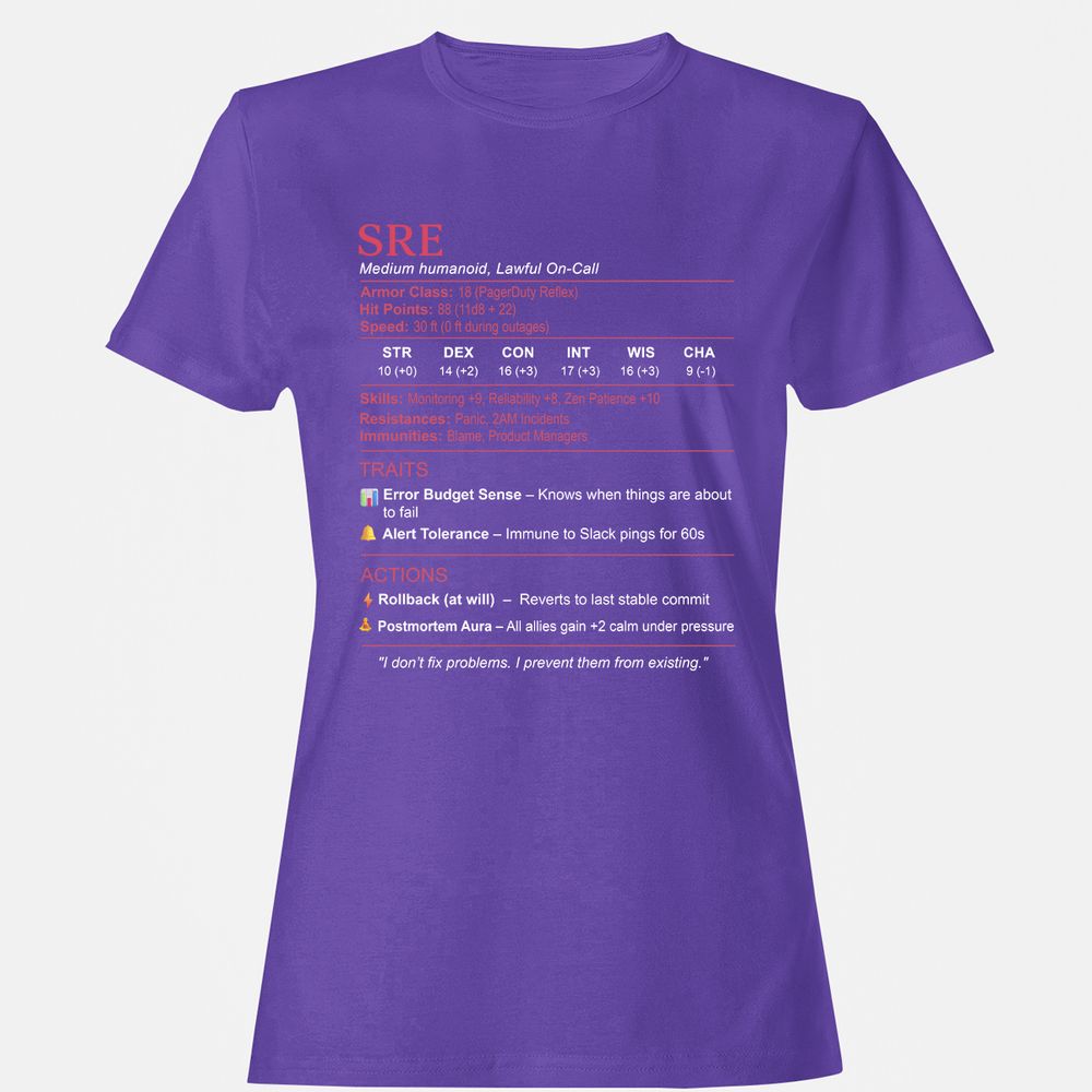 SRE Stats Women's T-Shirt - Purple - 12