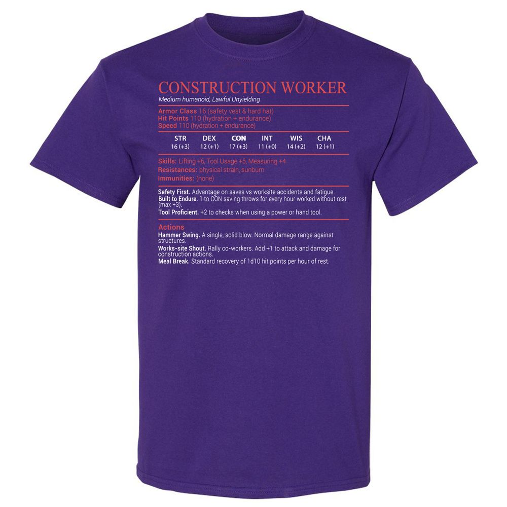 Construction Worker Stats Block - Purple - 12