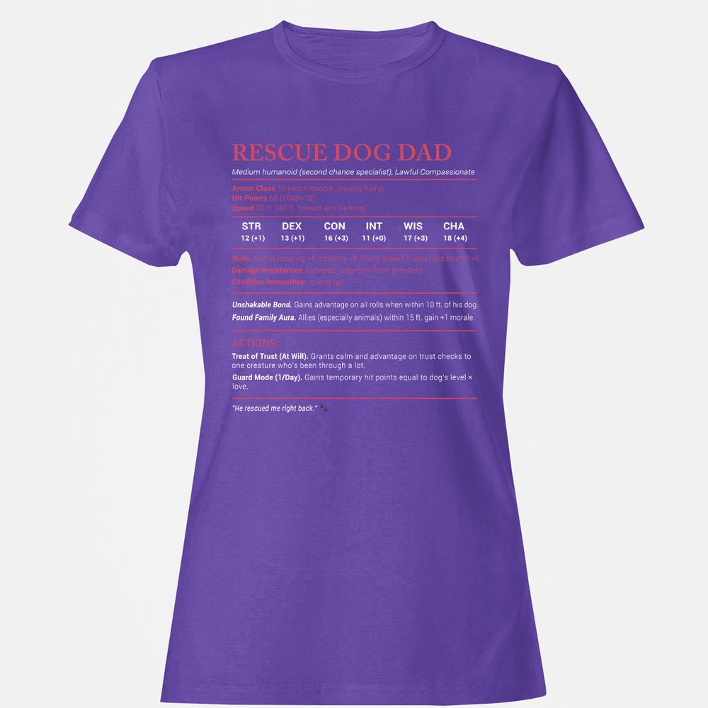 Rescue Dog Dad Stats Women's T-Shirt - Purple - 12