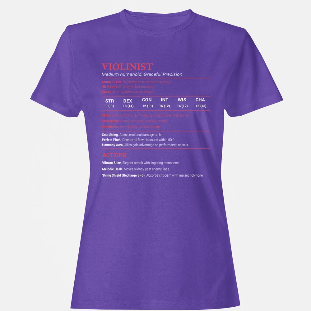 Violinist Stats Women's T-Shirt - Purple - 12