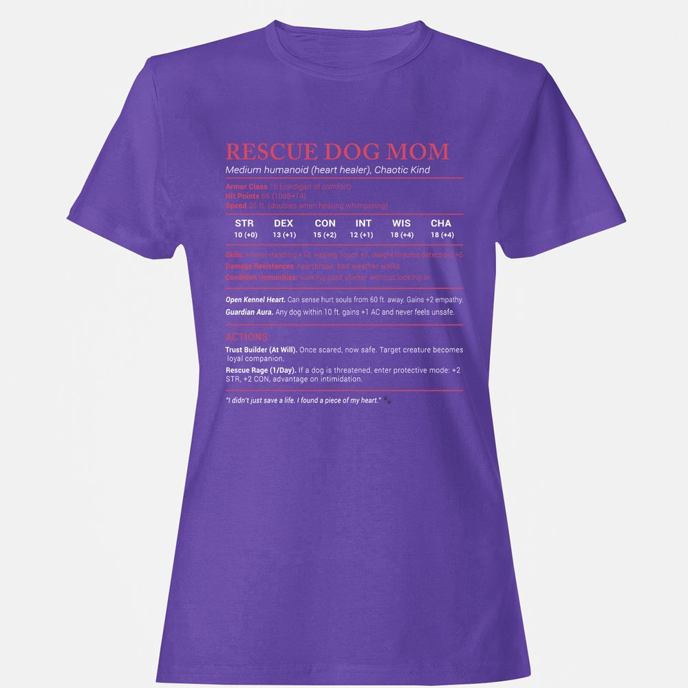 Rescue Dog Mom Stats Women's T-Shirt - Purple - 12