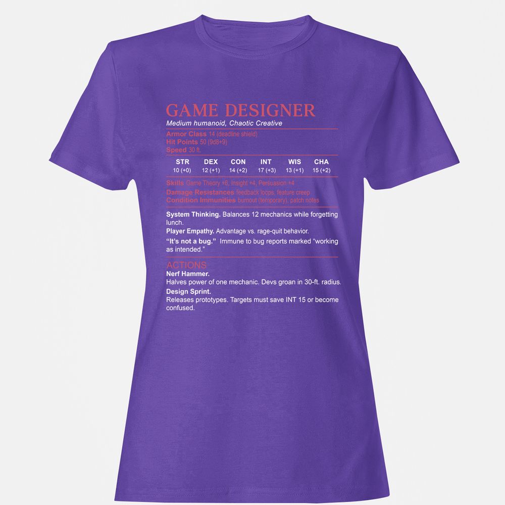 Game Designer Stats Women's T-Shirt - Purple - 12