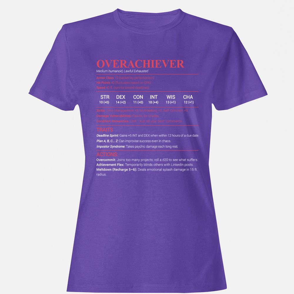 Overachiever Women's T-Shirt - Purple - 12