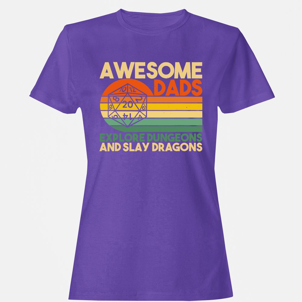 Awesome Dad Explore Dungeons Slay Dragons Women's T-Shirt - Purple - 12