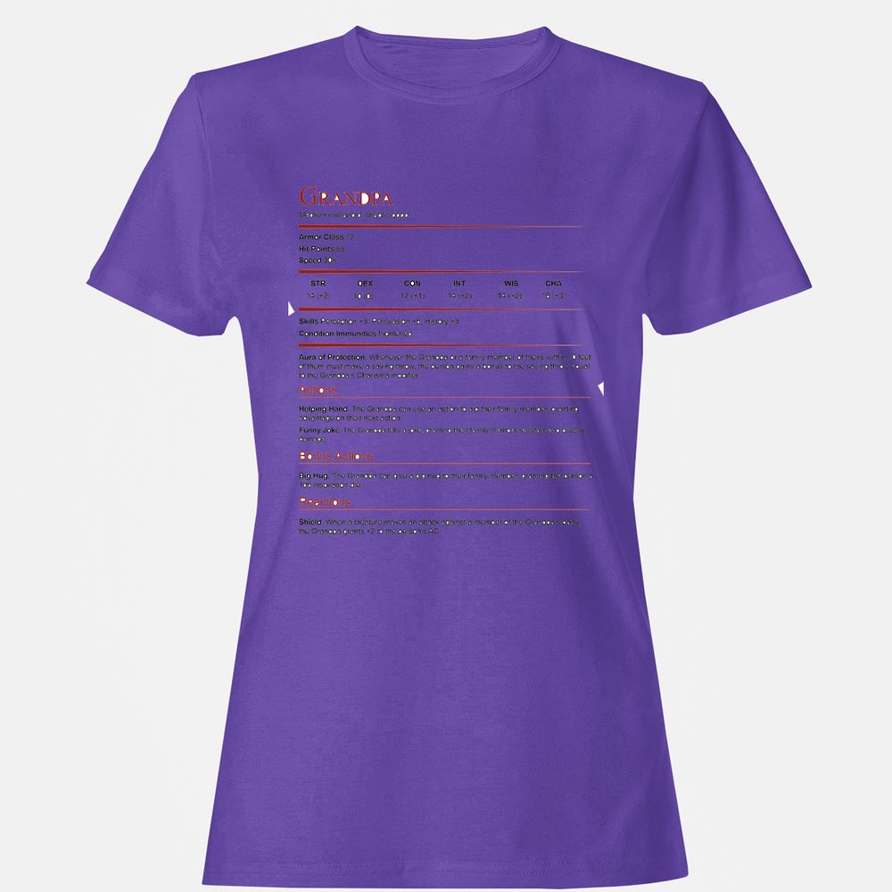 Grandpa Stat Block Women's T-Shirt - Purple - 12