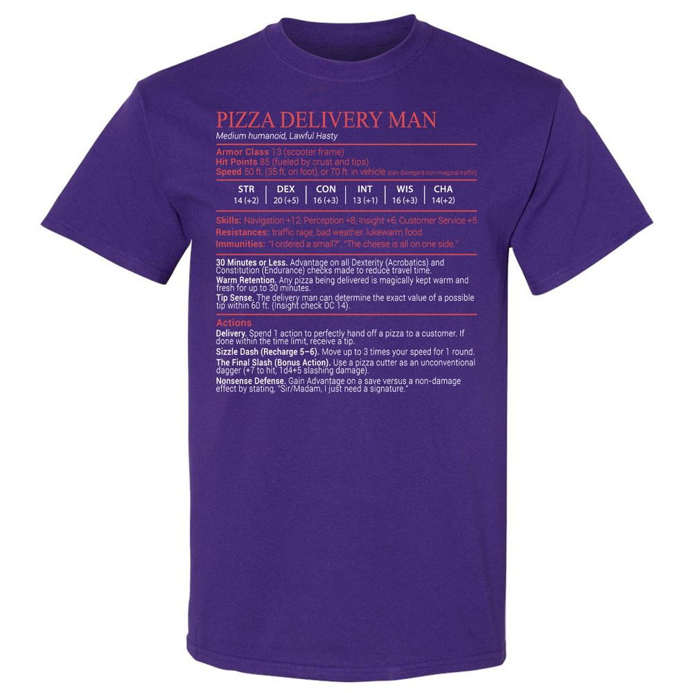 Pizza Delivery Man Stats Block - Purple - 12